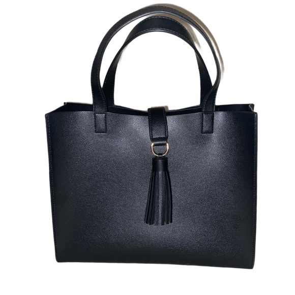 IX Handbags - Structured black tassel tote handbag